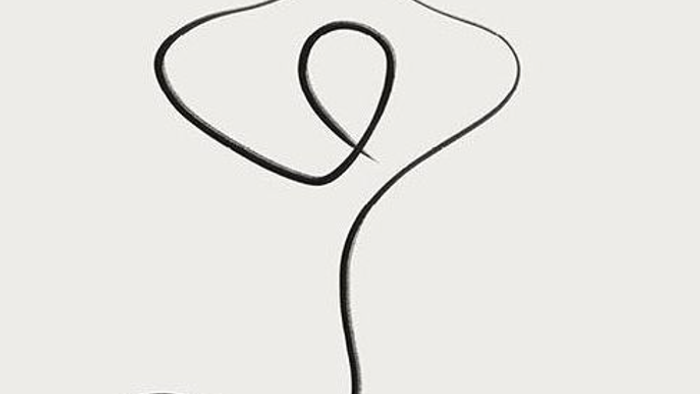 Abstrakt knudelignende eller Möbius-bånd-inspireret løkkekdesign med sammenflettede kurver.