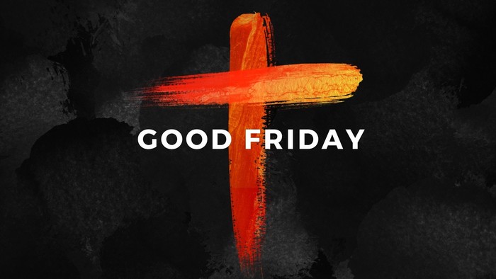 A vibrant orange cross with the words