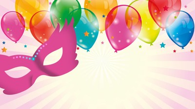Farverige balloner og en rosa maske til fest.