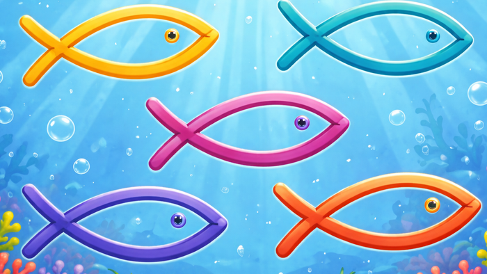 Lebendige Unterwasserszene mit bunten Fischen, die über Korallenriffe und Meerespflanzen schwimmen.