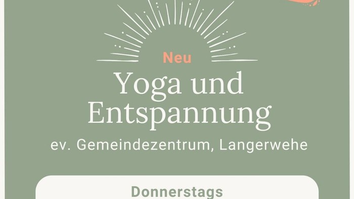 Kostenlose Probestunde für Yoga und Entspannung im Gemeindezentrum, mit zwei Terminen donnerstags.
