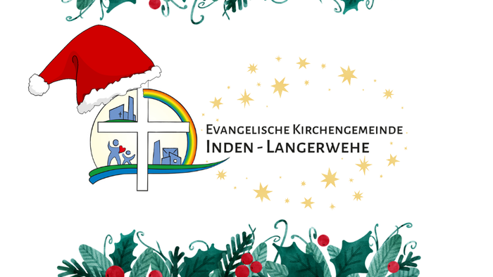 Weihnachtliche Dekoration mit Kirche und Text
