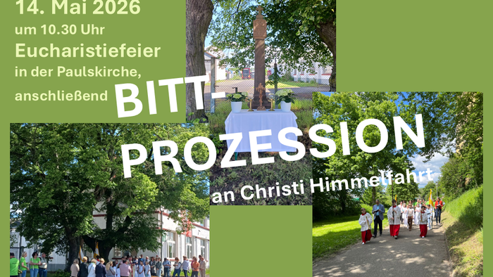 Plakat zur Ankündigung eines Eucharistie-Gottesdienstes und einer Prozession am Himmelfahrtstag, dem 14. Mai 2026, in der Paulskirche.