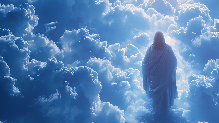 Kristi Himmelfartsdag. Jesus på skyerne.