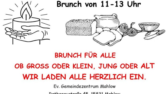 Brunch von 11-13 Uhr, verschiedene Speisen und Getränke, Ev. Gemeindezentrum Mahlow