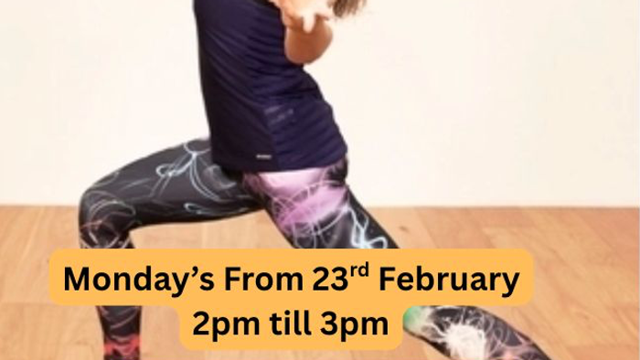 Promotional poster for Lynsted Yoga classes starting Monday, February 23rd, from 2pm to 3pm.
