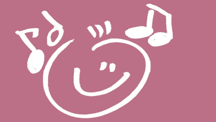Freudiges Musiknoten-Gesicht auf rosa Hintergrund