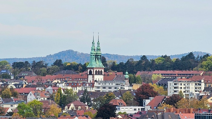 Friedenskirche Kassel vom Turm der Markuskirche aufgenommen
