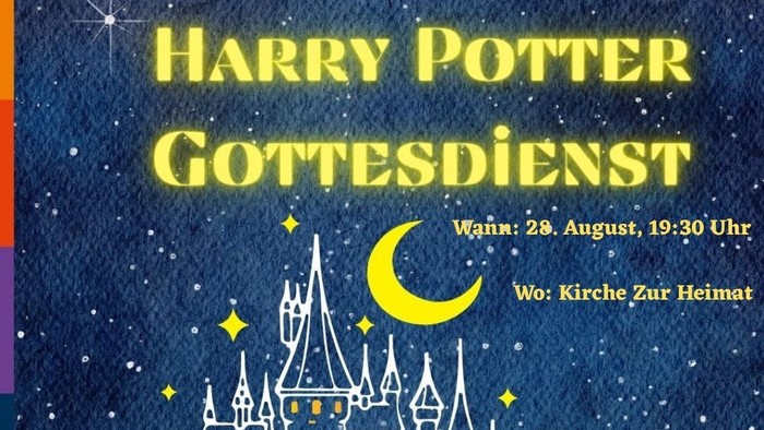 **Harry-Potter-themenbezogener Gottesdienst – Ankündigung mit Datum, Uhrzeit und Ort** Liebe Gemeinde, wir laden Sie herzlich zu einem besonderen **Harry-Potter-Gottesdienst** ein! ? **Datum:** [Datum einfügen] ⏰ **Uhrzeit:** [Uhrzeit einfügen] ? **Ort