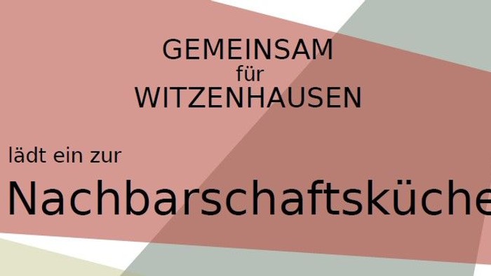 Das Bild zeigt einen farbenfrohen geometrischen Hintergrund mit deutschem Text über gemeinschaftliches Wohnen.
