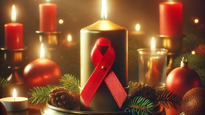 Welt-AIDS-Tag: Kerzen, rote Schleifen und Weihnachtsdekorationen erinnern an Hoffnung