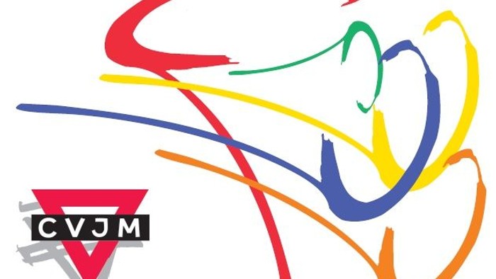 Bunte, dynamische Linien und das CVJM-Logo