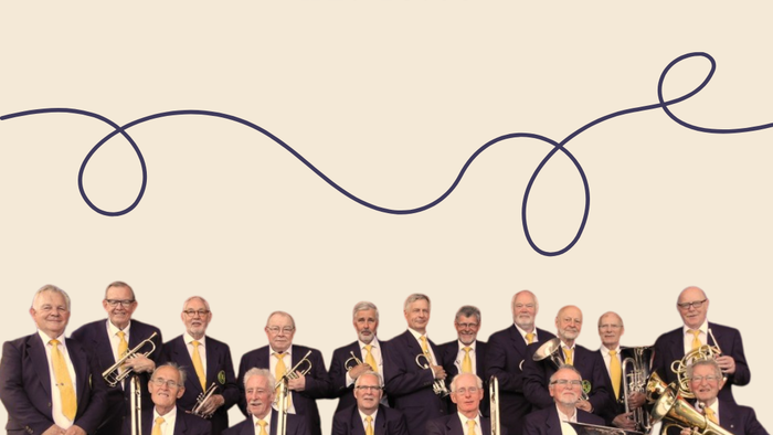 Messingorkesterkoncert med annoncering af optræden samt efterfølgende forfriskninger og mulighed for at møde musikerne.