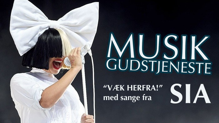 Reklameplakat for Sias musiktjeneste med hende, der synger iført et stort hvidt sløjfehårtilbehør.