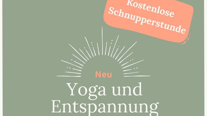 Kostenlose Probestunde für Yoga und Entspannung im Gemeindezentrum, mit zwei Terminen donnerstags.