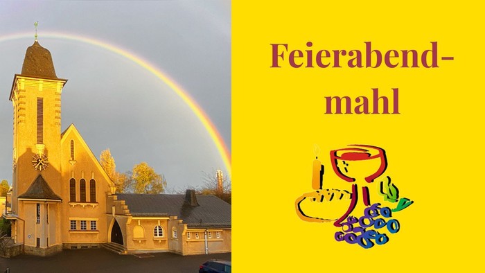 Adolf Clarenbach Kirche, Text und Logo zum Feierabendmahl