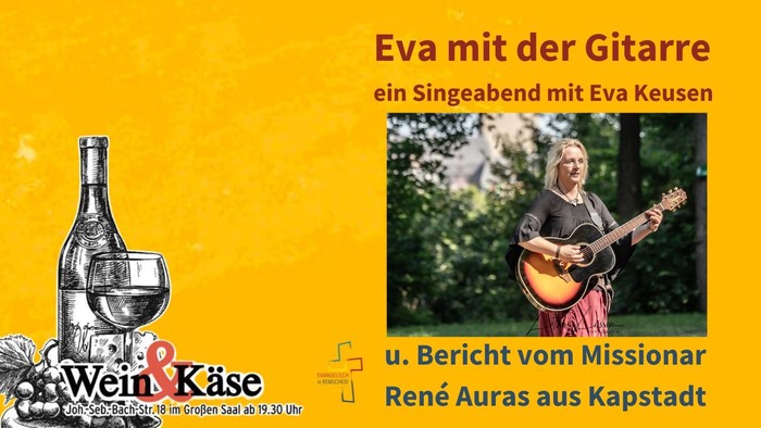 Wein und Käse mit Eva Keusen, Bild: Eva Keusen mit der Gitarre in der Natur