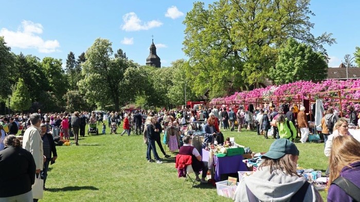 Große Menschenmenge genießt ein Fest im Park bei schönem Wetter