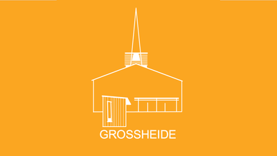 Minimalistisches Logo mit einer Kirchensilhouette und darunter „grossheide“ in Kleinbuchstaben.