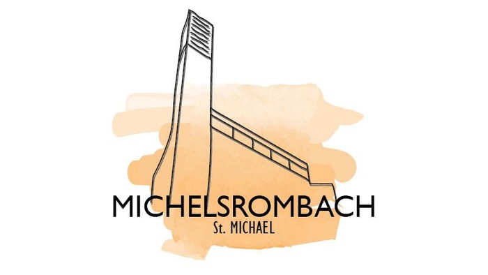 Das Logo zeigt eine Skisprungschanze mit dem Namen Michelsrombach.