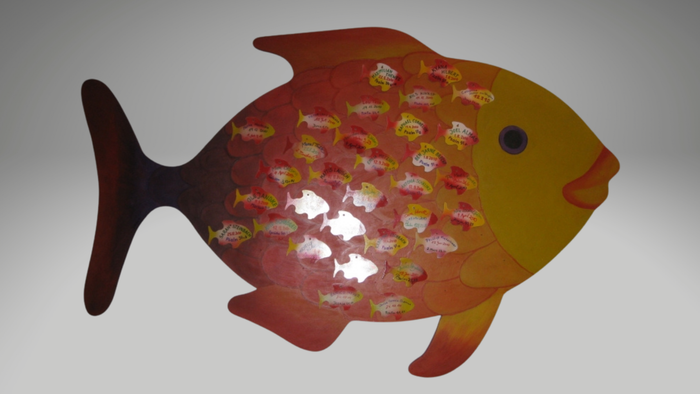 Tauffisch der Kirchengemeinde Lübars mit Namen der Getauften