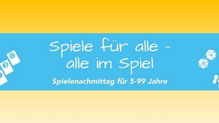„Nachmittags-Spielbanner, das alle Altersgruppen von 5 bis 99 zu inklusiven Spielaktivitäten einlädt.“