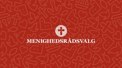 Billedet viser et rødt design med hjerter og kors, og teksten "MENIGHEDSRÅDSVALG".