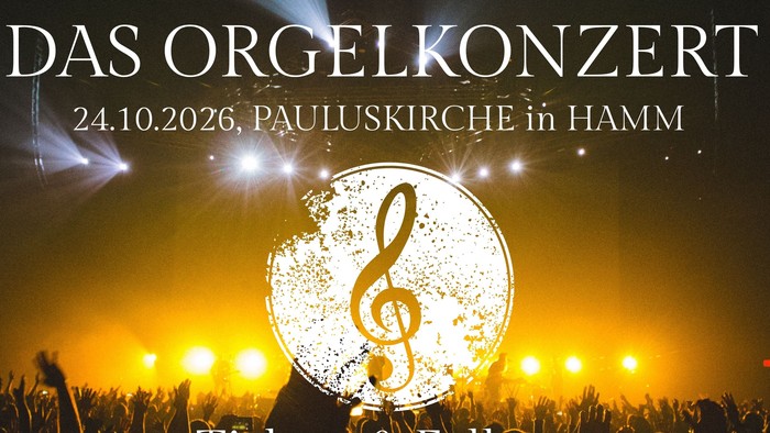Plakat zur Orgelkonzert-Promotion von Alexander Uhl in Hamm am 24. Oktober 2026 mit Ticket- und Social-Media-Links.