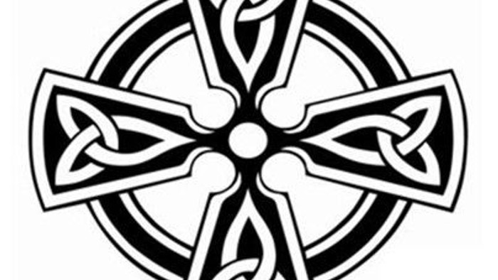 Celtic cross with intricate knotwork design.