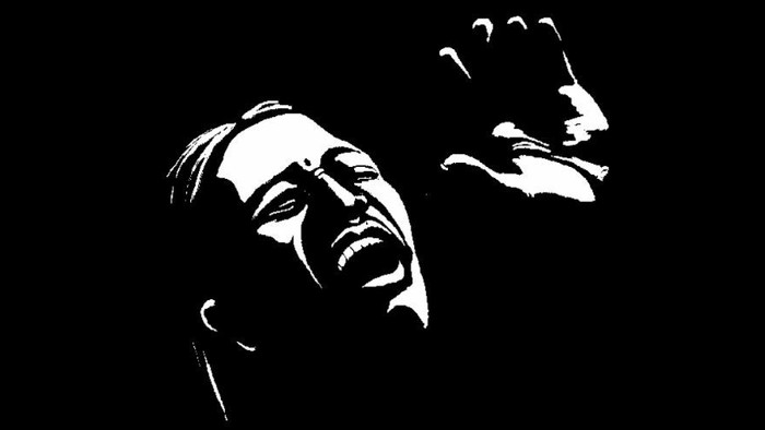 Gesicht eines singenden Mannes