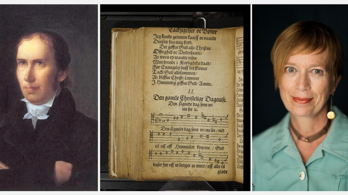 Et historisk portræt, noder og en moderne kvinde, sandsynligvis forbundet med den klassiske musiks arv.