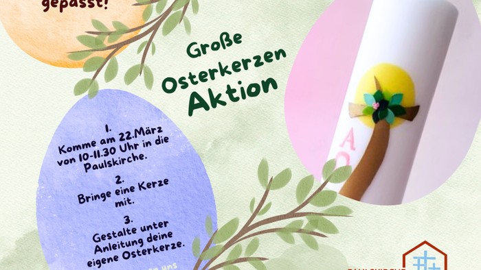 Plakat zur Osterkerzen-Aktion. In der Mitte steht 