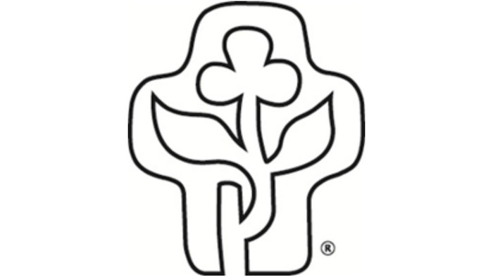 Das Bild zeigt ein stilisiertes Kreuz mit einer Blume darin.