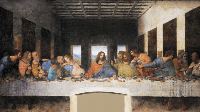 Billedet viser Jesus og hans disciples ved den sidste nattiddel.