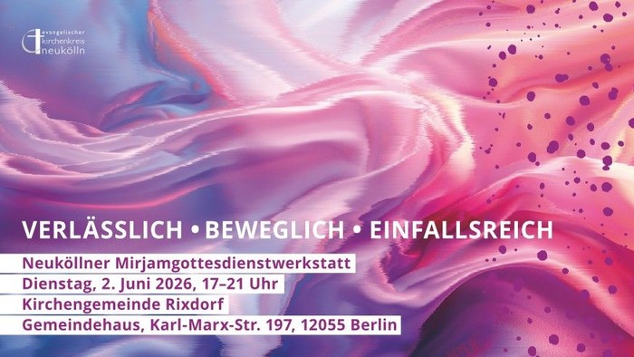 Postkartenmotiv zum Mirjamsonntag mit farbigem Tuch in Falten und Motto