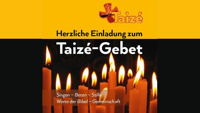 Einladung zum Taizé-Gebetsabend mit Gesang, Gebet, Bibellesungen und Gemeinschaft bei Kerzenschein.