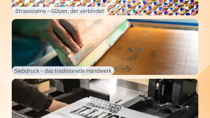Textil-Workshop mit Glitzersteinen, Siebdruck und Flexfolien-Techniken am 3. März von 15:00 bis 18:00 Uhr.
