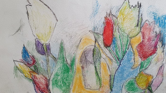 Bunter Blumenstrauß in Pastellfarben skizziert