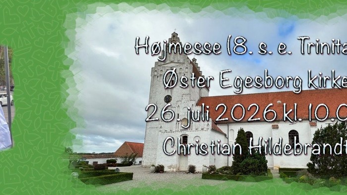 Meddelelse om kirkearrangement den 26. juli 2026 i Øster Egesborg Kirke med Christian Hildebrandt.