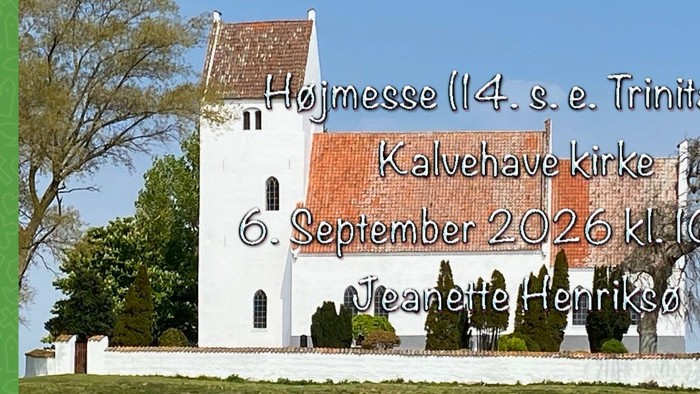 **Bekendtgørelse om gudstjeneste i Kalvehave Kirke søndag den 6. september 2026 med portræt og arrangementoplysninger.**
