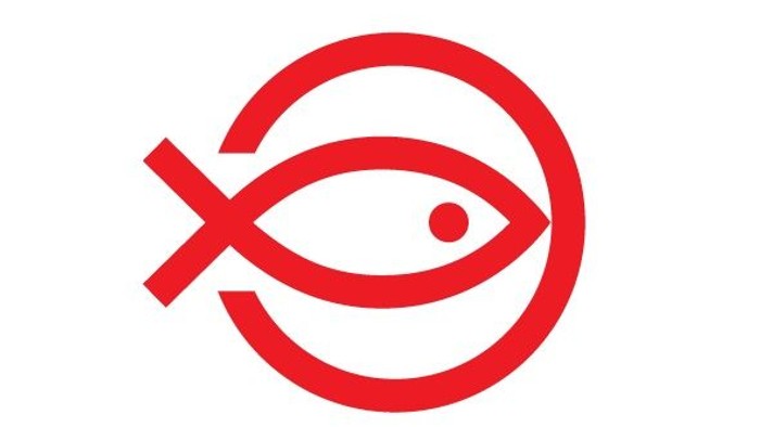 Folkekirkens Nødhjælp logo med en stiliseret fisk og teksten 
