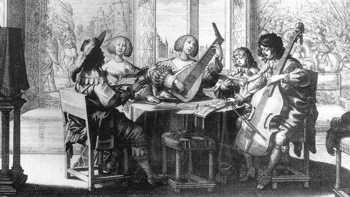 Musizierende Gesellschaft am Tisch