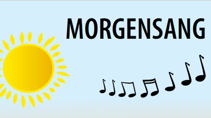 Billede af banner med tekst: Morgensang onsdag kl. 9.30, samt en sol, noder, en kop kaffe og folkekirkens logo: et kors i en grøn cirkel