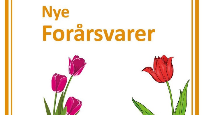 Reklame for nye forårsblomster i Bøjlestangens kirkebutik med åbningstider og kontaktoplysninger.