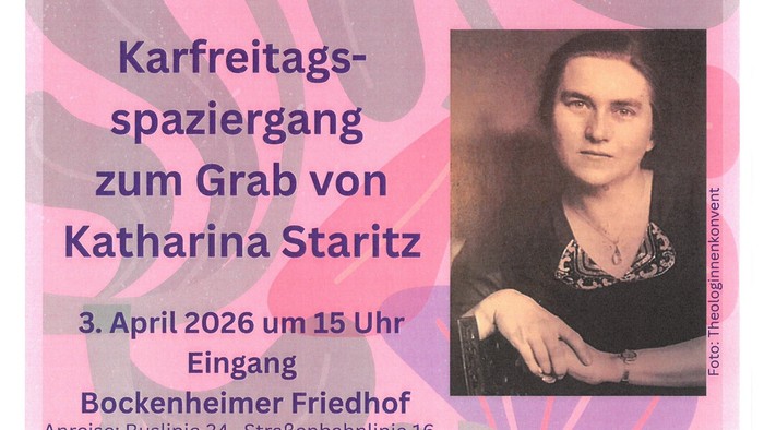 Plakat Karfreitagsspaziergang 3.4.2026 zum Grab von Katharina Staritz