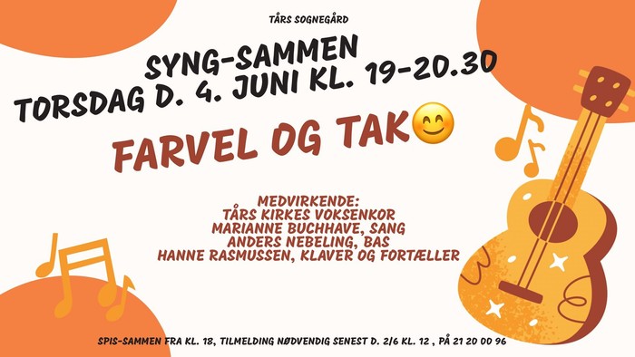 Plakat til en afskedssangkoncert den 4. juni med lokale kunstnere og grupper.