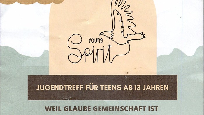 Jugendtreffen-Flyer für „Young Spirit“-Veranstaltungen samstags in der Evangelischen Kirche Steinen.