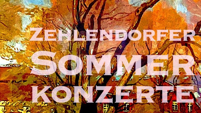Eine lebendige Herbstszene, die die Zehlendorfer Sommer Konzerte mit bunten Bäumen und einem historischen Gebäude darstellt.