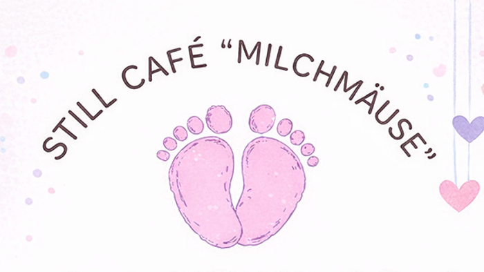 Einladungsflyer für ein „Still-Café Milchmäuse“ mit Stillberatung und Austauschtreffen für Eltern.