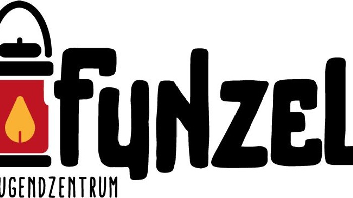 Logo für „Funzel Jugendzentrum“ mit einer Laterne und einer verspielten Schriftart, das ein Jugendzentrum symbolisiert.